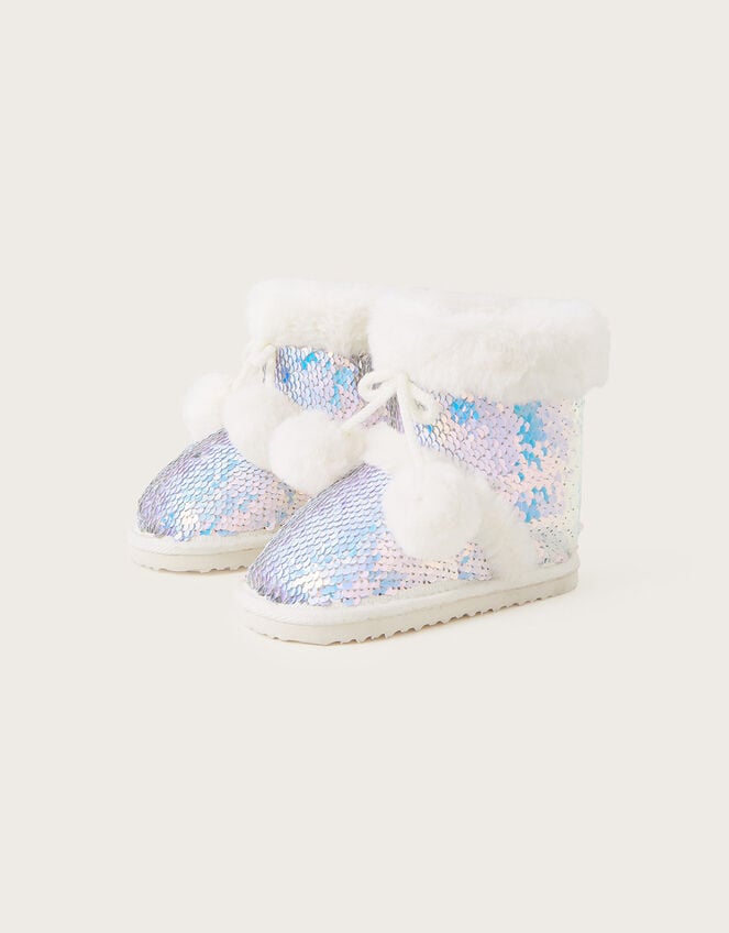 Olivia Sequin Slipper Boots, Ivory (IVORY), large