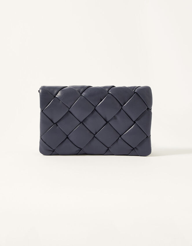 Quilted Occasion Leather Clutch Bag, Blue (NAVY), large