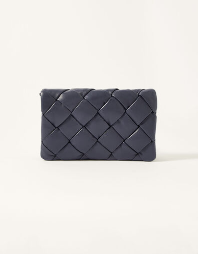 Quilted Occasion Leather Clutch Bag Blue, Blue (NAVY), large