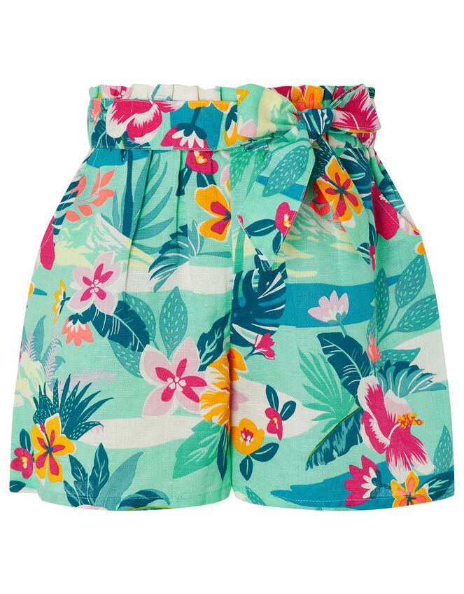 Petunia Floral Shorts in Linen and Organic Cotton, Green (GREEN), large