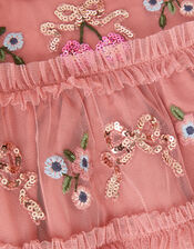 Mon Cheri Floral Embroidered Mesh Dress, Pink (PINK), large