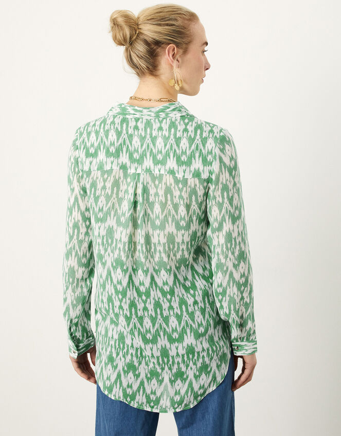 Ezzi Ikat Print Blouse in Sustainable Viscose, Green (GREEN), large