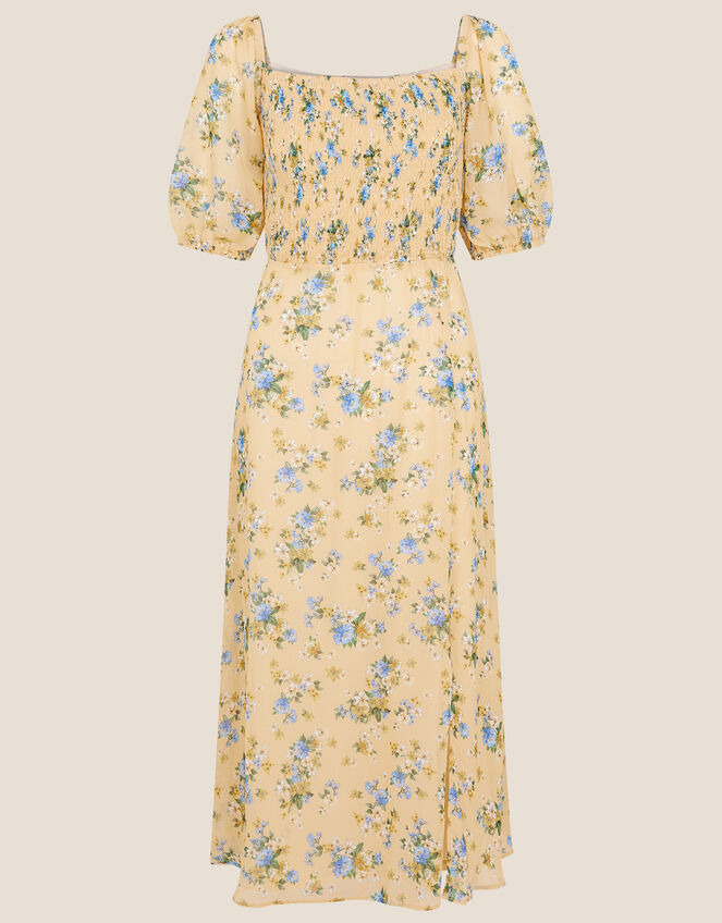 Yvonne Floral Shirred Midi Dress, Yellow (YELLOW), large