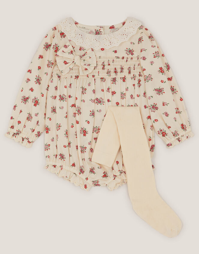 Newborn Floral Print Romper, Ivory (IVORY), large