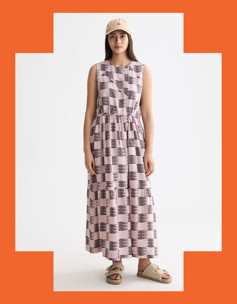 Scotch & Soda Sleeveless Feather Print Midi Dress, Pink (PINK), large