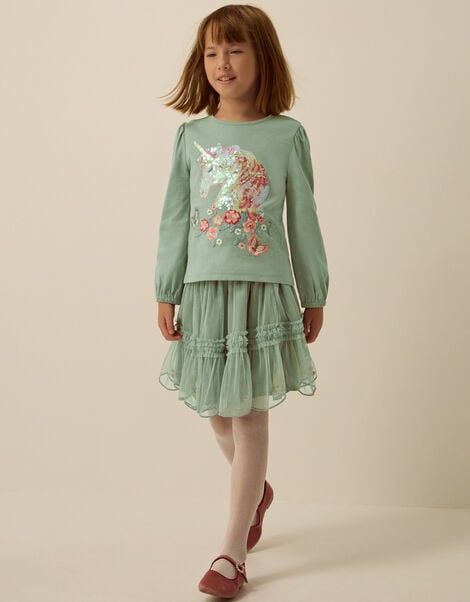 Sequin Unicorn Top & Skirt Set, Green (GREEN), large