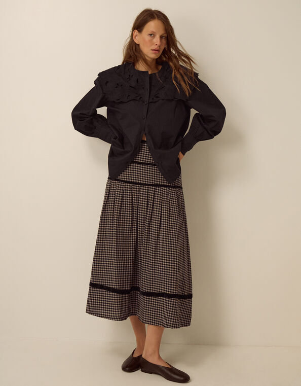 Elise Check Print Midi Skirt, Black (BLACK), large