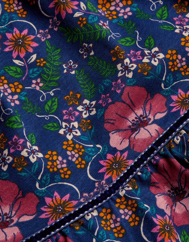Pansy Print Short Sleeve Jersey Dress, Blue (NAVY), large