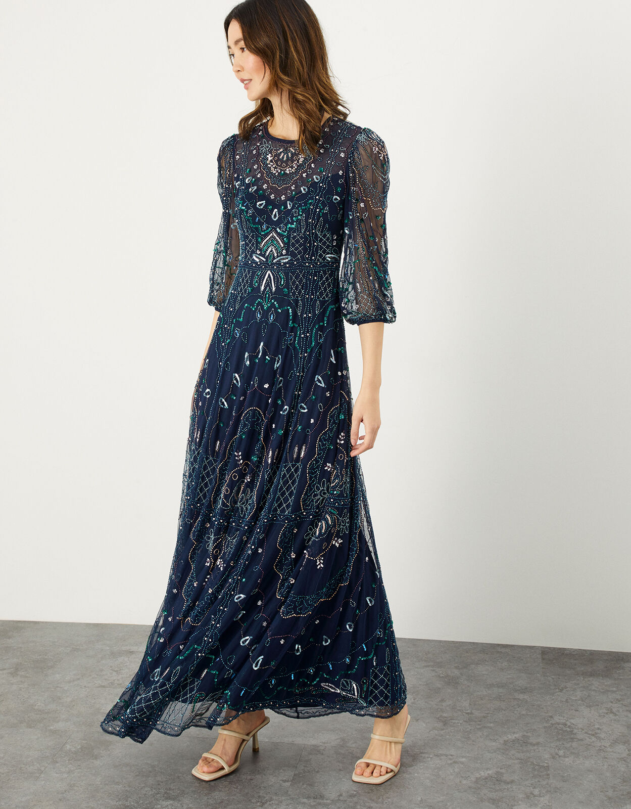 Lily Embellished Maxi Dress in Recycled Polyester Blue Evening