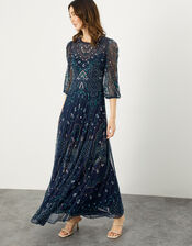 Lily Embellished Maxi Dress in Recycled Polyester, Blue (NAVY), large