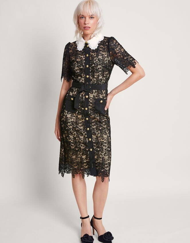 Larae Lace Shirt Dress, Black (BLACK), large