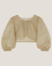 Glitter Puff Sleeve Cardigan, Gold (GOLD), large