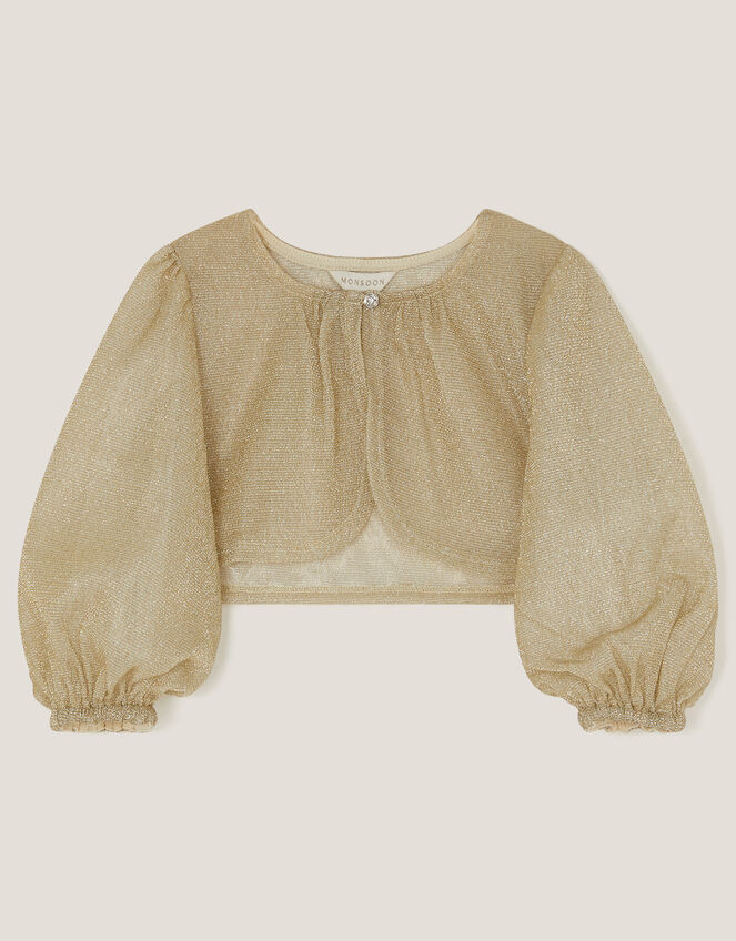 Glitter Puff Sleeve Cardigan, Gold (GOLD), large