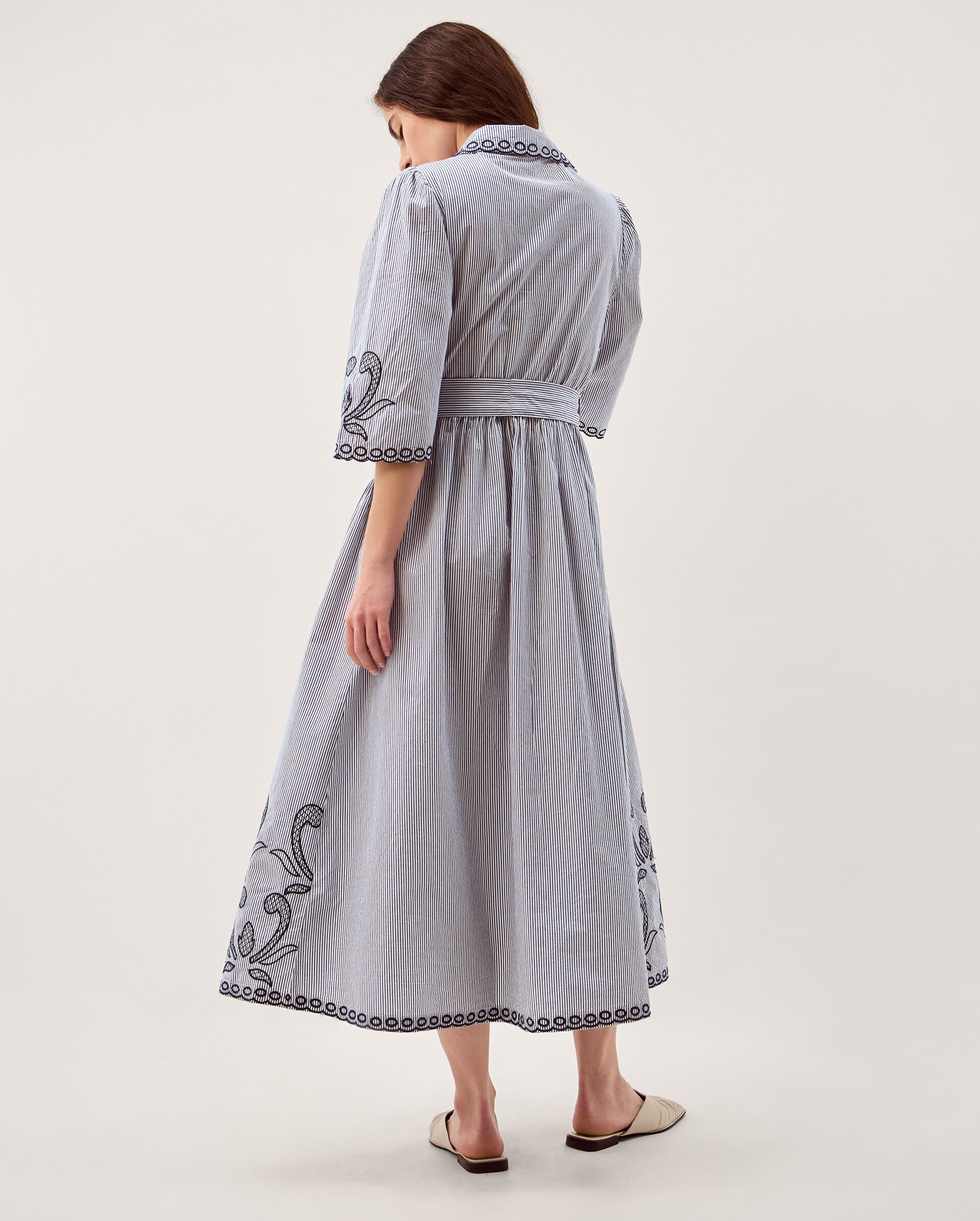 Kirsty Embroidered Stripe Midi Shirt Dress Blue | Day Dresses