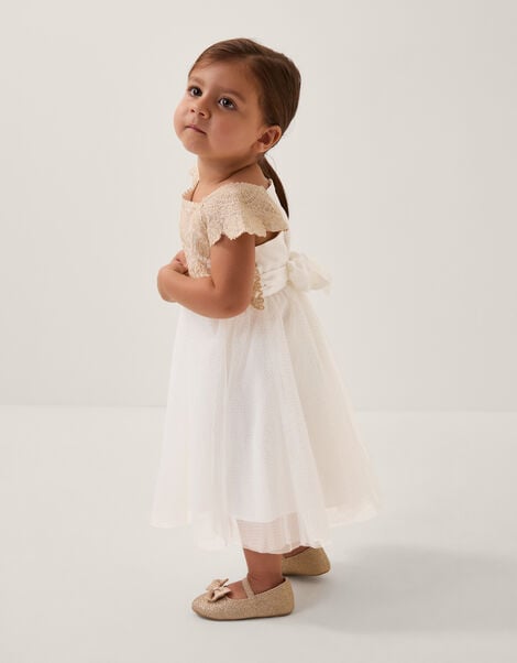 Baby Estella Embroidered Tulle Dress, Gold (GOLD), large