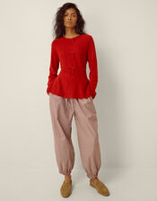 Paula Bow Peplum Jumper, Red (RED), large