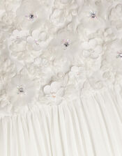 Delores Applique Floral Pleat Dress, Ivory (IVORY), large