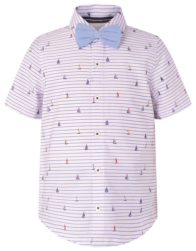 Aaron Striped Shirt and Bow Tie Set, Ivory (IVORY), large