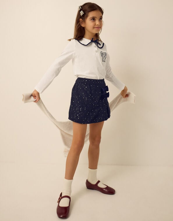 Bow Long Sleeve Top & Skort Set, Blue (NAVY), large