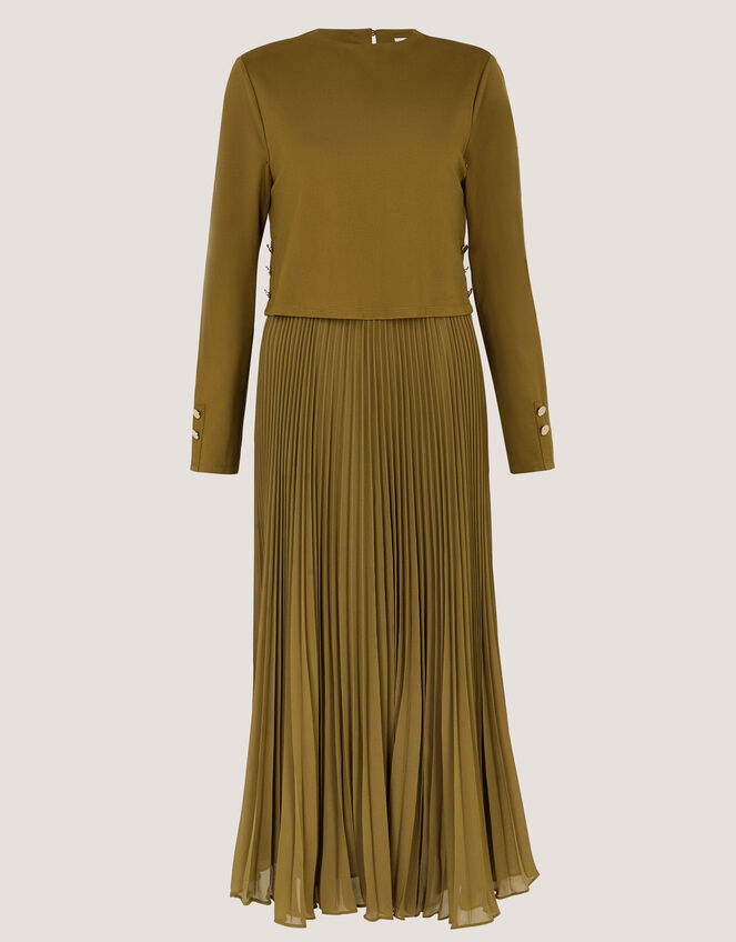 Penny Pleated Midi Dress, Green (OLIVE), large