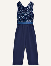 Nellie Geometric Sequin Jumpsuit, Blue (NAVY), large