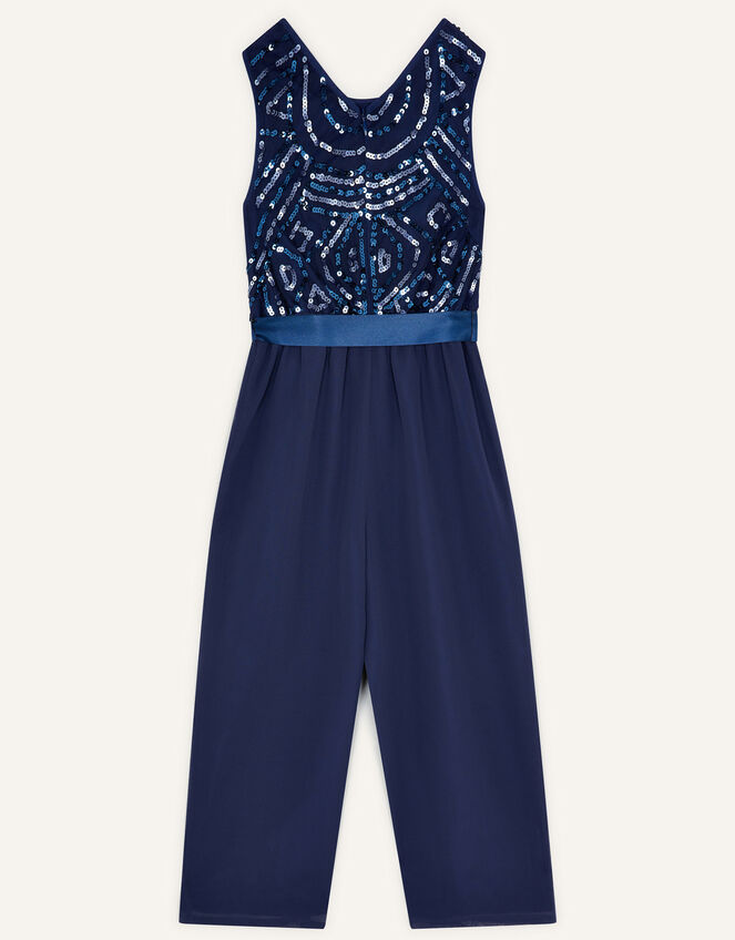 Nellie Geometric Sequin Jumpsuit, Blue (NAVY), large
