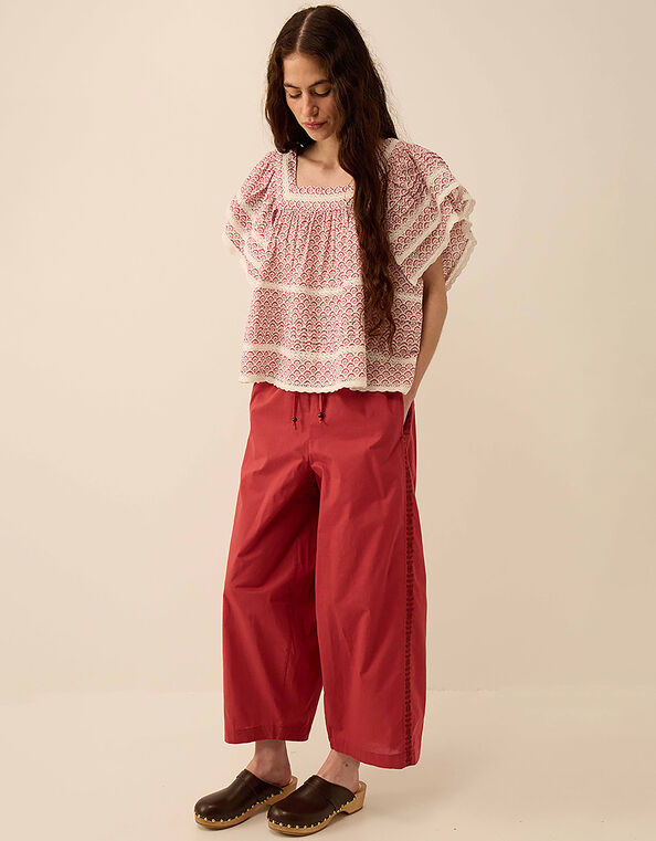 East Irina Cotton Embroidered Trousers, Pink (ROSE), large