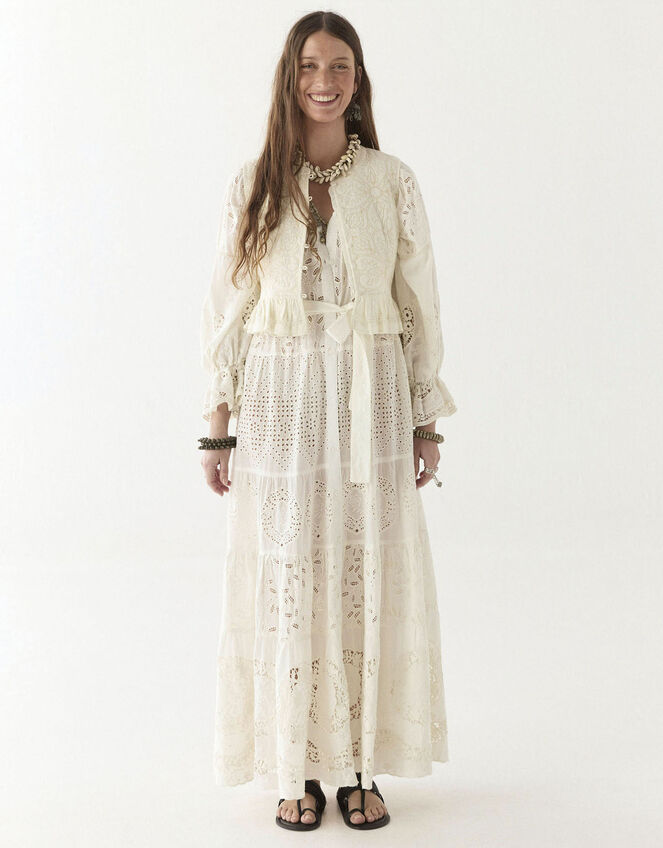 Maison Hotel Lilibet Broderie Maxi Dress, White (OFF WHITE), large