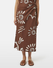 Abstract Print Midi Wrap Skirt, Brown (BROWN), large