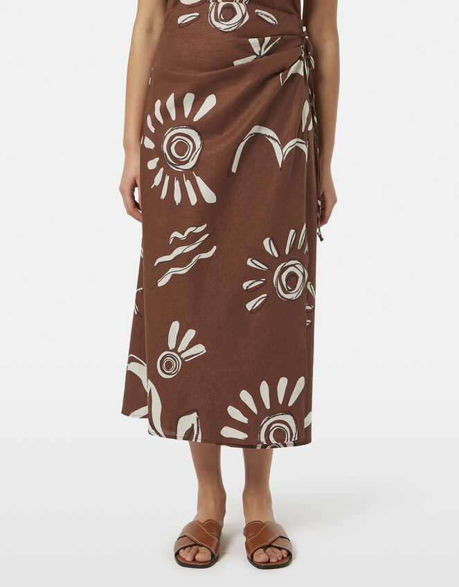 Abstract Print Midi Wrap Skirt, Brown (BROWN), large