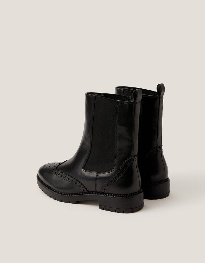 Eli Brogue Leather Chelsea Boots, Black (BLACK), large