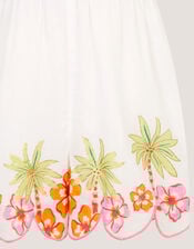 Palm Print Smocked Playsuit, Ivory (IVORY), large