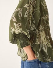 Leona Leaf Print Blouse, Green (KHAKI), large