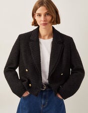 Rubi Crop Tweed Blazer, Black (BLACK), large