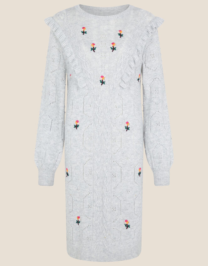 Rita Embroidered Ruffle Dress, Grey (GREY), large