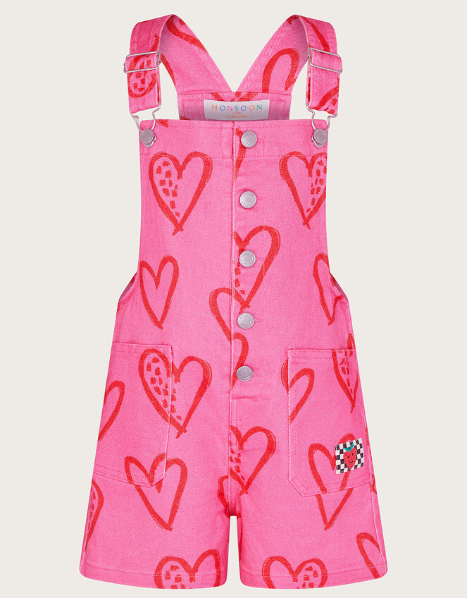 Heart Print Denim Dungarees, Pink (PINK), large