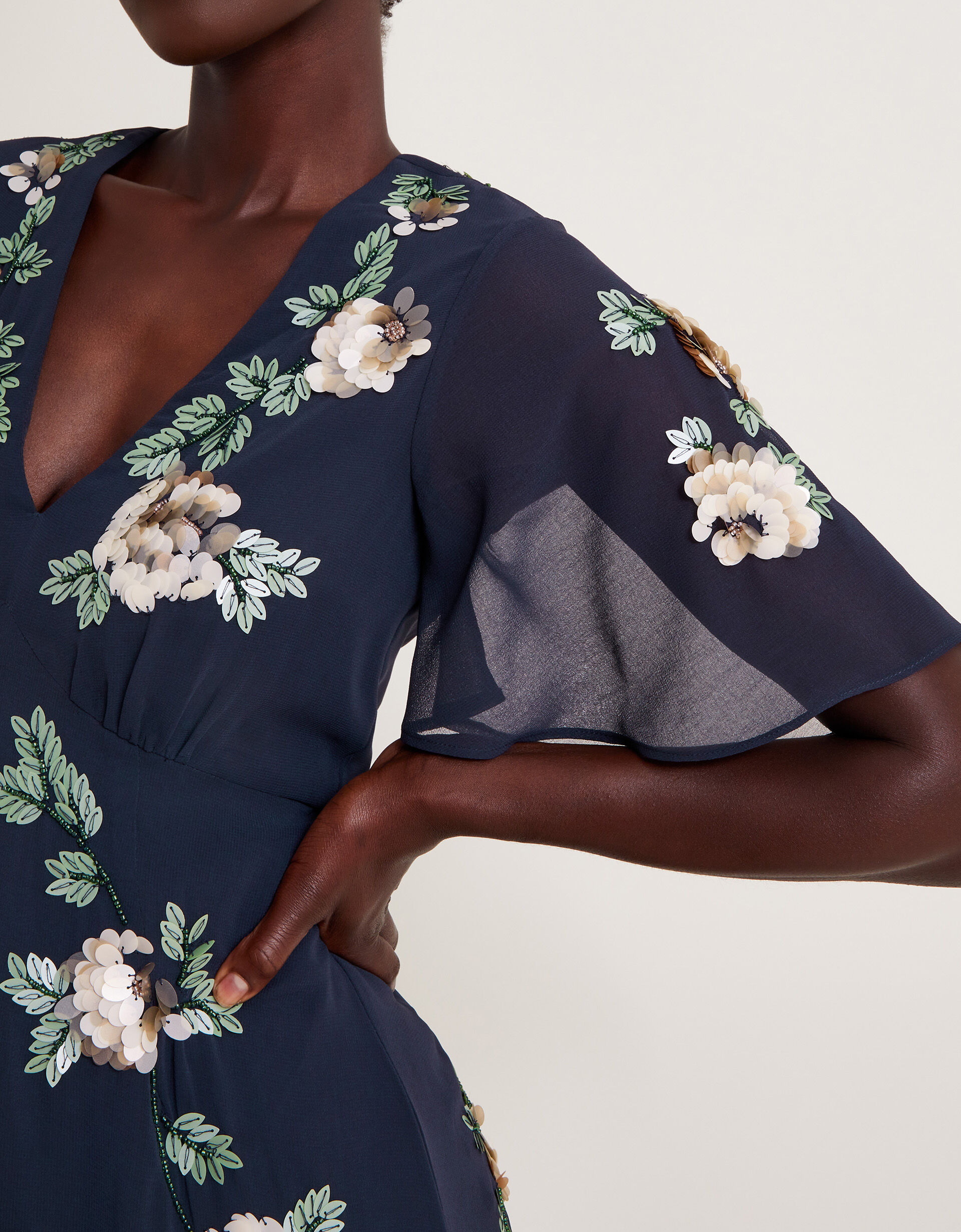 Cora Floral Embellished Midi Tea Dress Blue