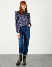 Floral Pin Tuck Blouse, Blue (BLUE), large