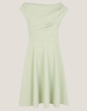 One-Shoulder Drape Skater Dress, Green (SAGE), large