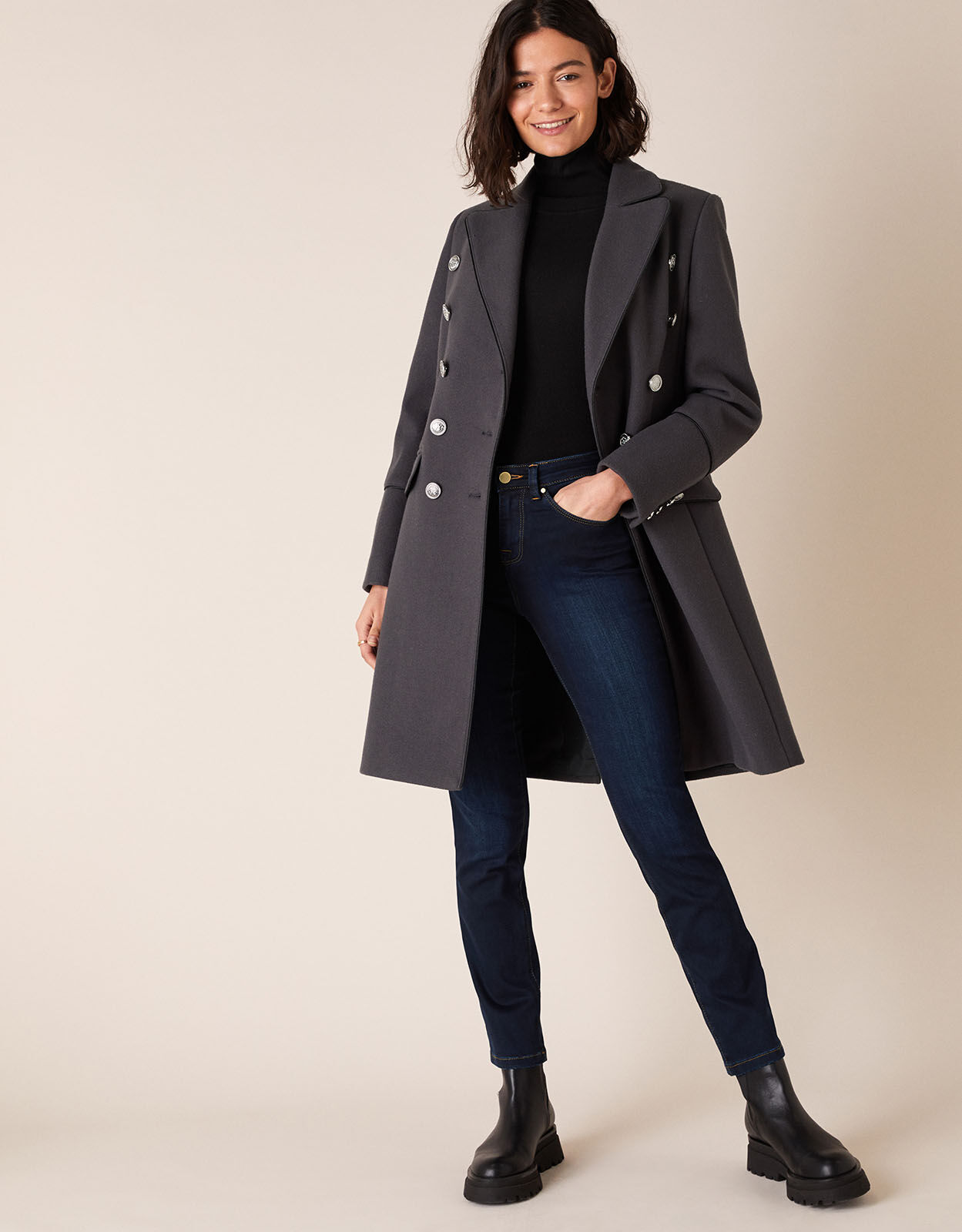 Monsoon navy coat shop