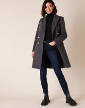 Marie Military Coat, Grey (CHARCOAL), large