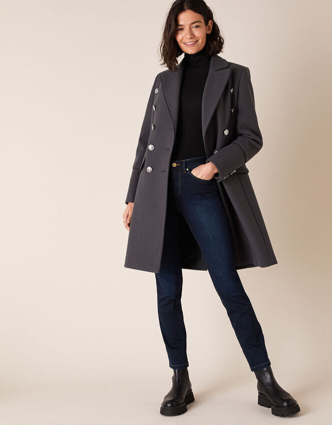 Marie Military Coat, Grey (CHARCOAL), large