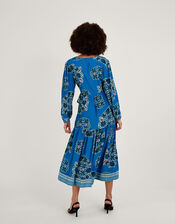 Thea Print Wrap Dress in Sustainable Viscose, Blue (COBALT), large