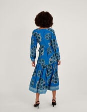 Thea Print Wrap Dress in Sustainable Viscose, Blue (COBALT), large