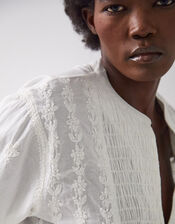 East Donnie Smocked Embroidered Top, White (WHITE), large