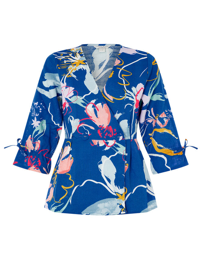 Fleur Blouse in Linen and Organic Cotton, Blue (BLUE), large