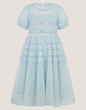 Natalia Embellished Ruffle Party Dress, Blue (PALE BLUE), large