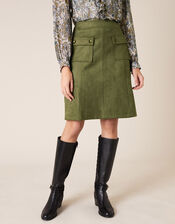 Suedette A-Line Skirt with Recycled Fabric, Green (OLIVE), large