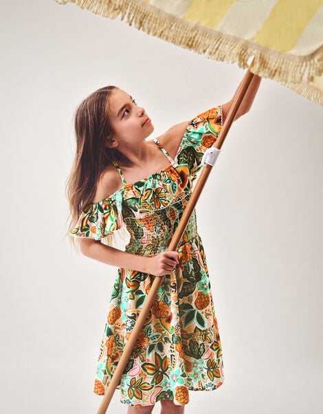 Tropical Floral Frilly Dress, Multi (MULTI), large