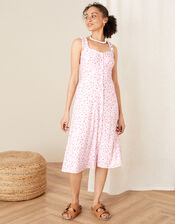 Printed Jersey Midi Dress, Ivory (IVORY), large